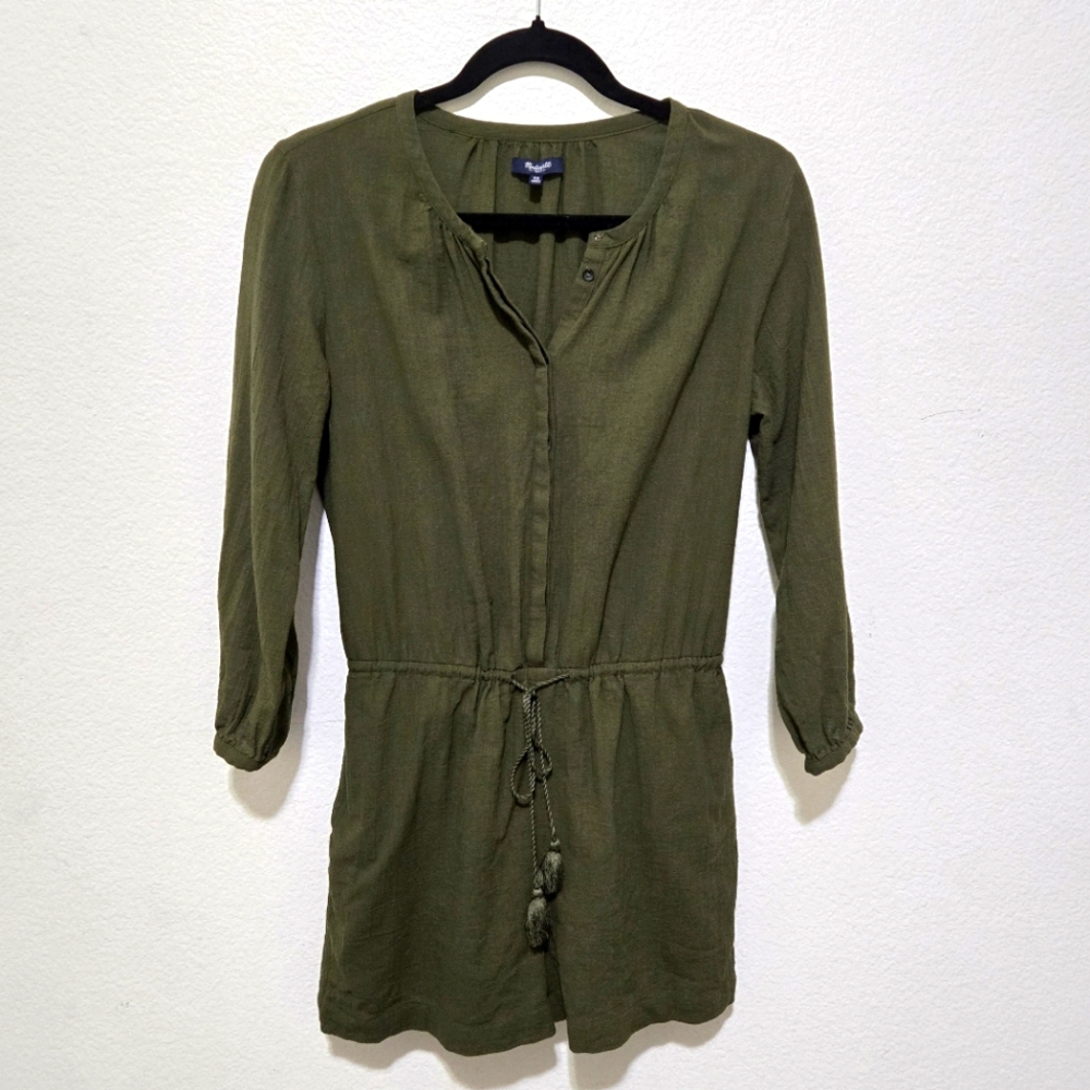 Madewell Olive Green Mallorca Romper with 3/4 Sleeves Cotton Size XS